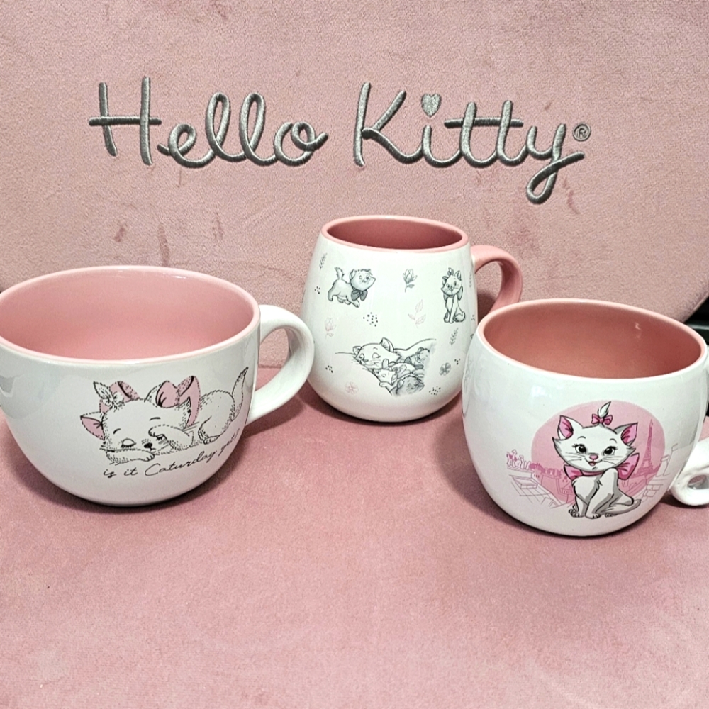 Set of 3 Disney Aristocats Marie Pink & White 20 Oz Mugs